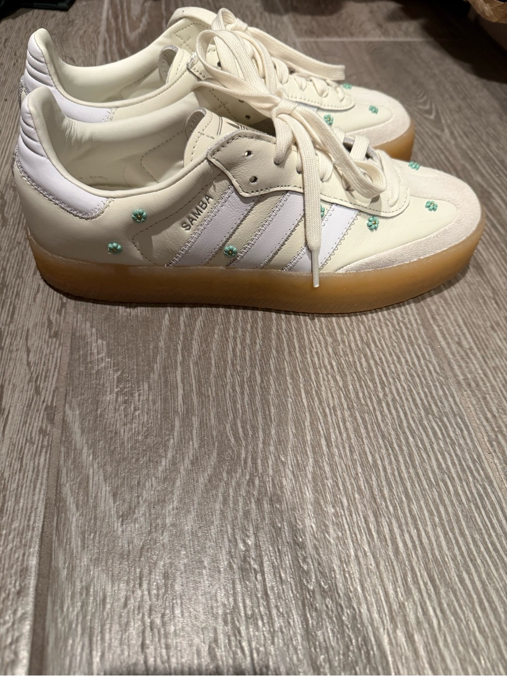 adidas Samba Platform Sneakers in Cream with Gum Sole and Mint Accents